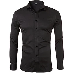 Harrms Herren Hemd Slim Fit für Business Hochzeit Freizeit Bügelleicht/Bügelfrei Schwarz