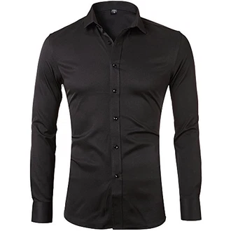 Harrms Herren Hemd Slim Fit für Business Hochzeit Freizeit Bügelleicht/Bügelfrei Schwarz