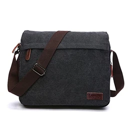 Herren Umhängetaschen, Leinwand Schultertaschen, 13.3 Laptoptasche,Schulranzen, für Schule und Arbeits,für Männer und Frauen. (L-Schwarz)