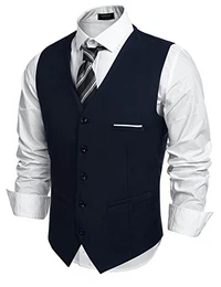 Herren Weste Anzugweste Slim fit V-Ausschnitt Ärmellose mit 5 Knöpfen Gilet Business Casual Klassisch Basic Männer Anzugweste für Herren