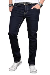 Herren Slim Fit Jeans Hose Denim Stretch-Jeans Jeanshose Washed [AS042 - Denim Blue - W36 L32]