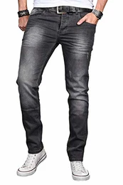 A. Salvarini Designer Herren Jeans Hose Basic Stretch Jeanshose Regular Slim [AS046 - Dark Grey - W32 L32]