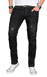 A. Salvarini Herren Designer Jeans Hose Stretch Basic Jeanshose Regular Slim [AS050 - W32 L32], Deep Black Used