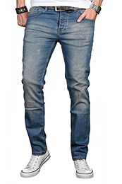 A. Salvarini Herren Designer Jeans Hose Stretch Basic Jeanshose Regular Slim [AS041 - W32 L30], Mittelblau