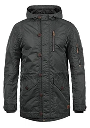 Luxus Herren Übergangsparka Parka Mantel Lange Jacke Mit Kapuze, Größe:M, Farbe:Phantom Grey (70010)