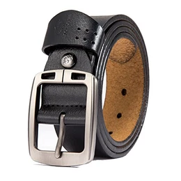 BISON DENIM Herren Echt Leder Gürtel Dornschließe Antik Beiläufige Gürtel in Schwarz und Braun (Small (110CM), Coffee/N70781)