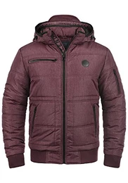 Boris Herren Winter Jacke Steppjacke Winterjacke gefüttert mit Stehkragen und Abnehmbarer Gefütterter Kapuze, Größe:M, Farbe:Wine Red (73812)