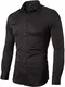 INFlATION Herren Hemd aus Bambusfaser umweltfreudlich Elastisch Slim Fit für Freizeit Business Hochzeit Reine Farbe Hemd Langarm,DE M (Etikette 41),Schwarz