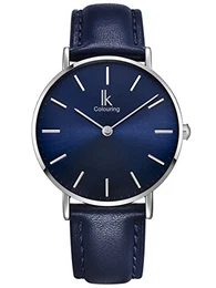 Navy Blue Armbanduhr Herren Damen Silber Lederarmband blau Ultra-flach