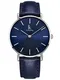 Alienwork Navy Blue Armbanduhr Herren Damen Silber Lederarmband blau Ultra-flach
