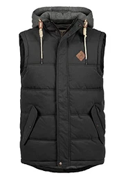 !Solid Cobber Herren Weste Steppweste Outdoor Weste Mit Kapuze Und Stehkragen, Größe:M, Farbe:Black (9000)