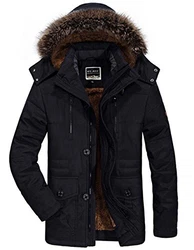 JEWOSOR Herren Parka Jacke Wintermantel Kapuzenparka Schwarz