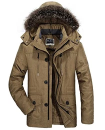 Herren Wärmejacke Parka Jacke Winterjacke Kapuze Übergangsjacke Kapuzenparka Jacket Mantel Wintermantel Mens Winter Coat Gefüttert (Medium, Khaki)