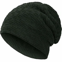 warm gefütterte Wintermütze Beanie Strickmütze Hat Herren Damen Mütze Haube Einheitsgröße, Farbe:Oliv