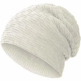 warm gefütterte Wintermütze Beanie Strickmütze Hat Herren Damen Mütze Haube Einheitsgröße, Farbe:Creme