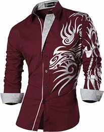 Herren Freizeit Hemden Slim Button Down Long Sleeves Dress Shirts Tops JZS043 WineRed M