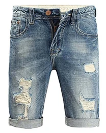 Herren Sommer Bermuda Jeans Cargo Shorts Vintage Freizeit Stretch Destroyed Used-Look Kurze Hose Denim Atmungsaktive Sporthose Blau 32W