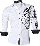 Sportrendy Herren Freizeit Hemden Slim Button Down Long Sleeves Dress Shirts Tops Weiß (JZS045)