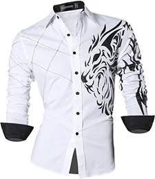 Herren Freizeit Hemden Slim Button Down Long Sleeves Dress Shirts Tops JZS045 White M