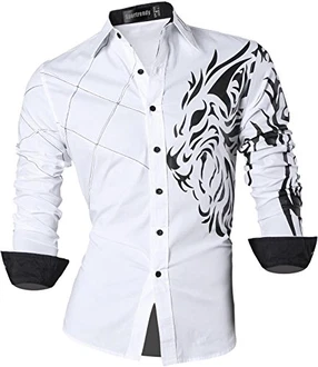 Sportrendy Herren Freizeit Hemden Slim Button Down Long Sleeves Dress Shirts Tops Weiß (JZS045)