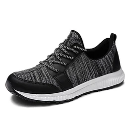 HUSK''SWARE Herren Laufschuhe Atmungsaktiv Gym Turnschuhe Freizeit Schnürer Sportschuhe Sneaker- Gr. 45 EU, Schwarz Grau
