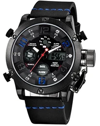 Herren Uhren Militär Chronograph Wasserdicht Datum Kalender Wecker Analog Digital Groß Sportuhr Männer Geschäfts Beiläufig Dual Display LED Licht Armbanduhr mit Schwarz Lederband