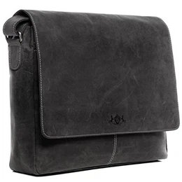 Laptoptasche Messenger Bag echt Leder Spencer groß Businesstasche 15 Zoll Laptop Umhängetasche Laptopfach Ledertasche Herren grau