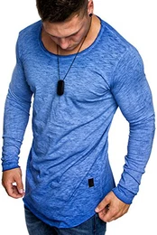 Oversize Herren Vintage Longsleeve Verwaschen Crew Neck Sweatshirt Rundhals Basic Shirt 6070 Blau S