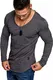 Amaci&Sons Oversize Herren Longsleeve Vintage Sweatshirt V-Neck Basic V-Ausschnitt Shirt 6060 Anthrazit M