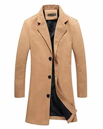 Herren Mantel Slim Fit Gekerbten Kragen Jacke (M, Camel)