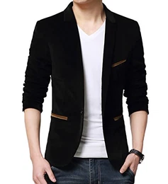 Slim Fit Herren Velour Sakko Samt Blazer Samt Einknopf Anzugjack Freizeit Party, Schwarz, XS=EU 44