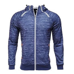 Herren Sweatshirtjacke Zip Hoodie Kapuzenjacke Meliert Slim Fit (M(Brust: 109CM / 42.9INCH), Marine)