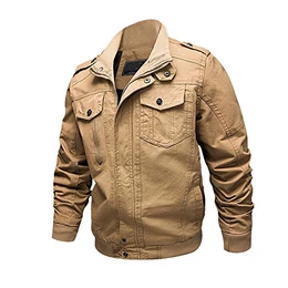 Newbestyle Frühling Herbst Jacke Herren Stehkragen Pilotenjacke Army Jacke Übergangsjacken Baumwolle Bikerjacke mit Reißverschluss, Khaki, M