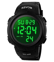 Herren Digital Quarz Uhren mit Schwarz Silikon Armband 50M Wasserdicht Big Face Sport Armbanduhr mit Wecker Stoppuhr mit LED-Hintergrundbeleuchtung Digitaluhren für Männer