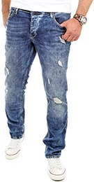 Jeans Herren Slim Fit I Stretch Jeans Hose Männer in Destroyed-Look I Riesenauswahl an Größen I Jeans in Blau Denim I RS-2069 Blau W33 / L32