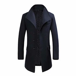 Wintermantel Herren Lang Wolle Mantel Herren Schwarz Slim Fit Herrenmantel Business Mantel Wollmantel, Dunkelblau, M