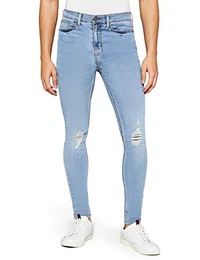 Amazon-Marke: find. Herren Super Skinny Jeans mit mittlerem Bund und Distressed-Look, Blau (Bleach Wash), 32W / 30L, Label: 32W / 30L