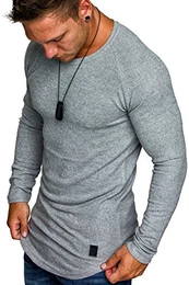 Herren Oversize Basic Pullover Melange Sweatshirt Crew Neck Fein-Strick Hoodie 6053 Grau Melange S