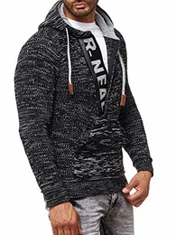Herren Strick-Pullover Zipper Kapuzenpullover Strickjacke mit Kapuze Gr. S bis 4XL RN-13277, Größe:M, Farbe:Schwarz/Grau