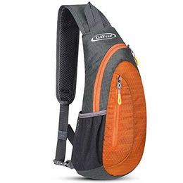 Leichte Brusttasche Sling Schulter Rucksäcke Nette Umhängetasche Dreieck Pack Rucksack zum Wandern Radfahren Reisen oder Multipurpose Tagepacks, Grau und Orange, S