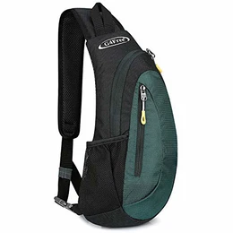 Leichte Brusttasche Sling Schulter Rucksäcke Nette Umhängetasche Dreieck Pack Rucksack zum Wandern Radfahren Reisen oder Multipurpose Tagepacks, Schwarz und Dunkelgrün, S