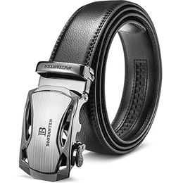 Ledergürtel Herren/Junge Schnalle Büffel Leder Gürtel Automatik Jeans Belt Schwarz, Länge 125CM.Geeignet für 38-41 Taille., 1-schwarz