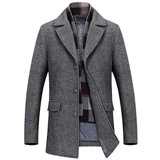 Mirecoo Herren Wollmantel Kurzmantel Winter Jacke Business Grau