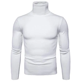 Herren Rollkragen Pullover Slim Fit Einfarbig Klassik Umlegekragen Strickshirt Sweater Freizeit Tops Weiß DE M (Asie L)