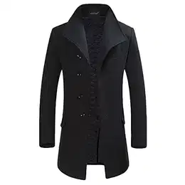 Herren Mantel Slim Fit Winter Wollmantel Dicker Langer Übergangsmantel Frühling Lässiger Wintermantel, Schwarz (Stil 1), M