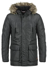 Parkin Herren Winter Jacke Parka Mantel Lange Winterjacke gefüttert mit Kunst-Fellkapuze, Größe:S, Farbe:Asphalt