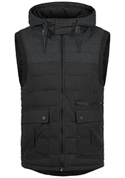 Maleko Herren Weste Steppweste Outdoor Weste Mit Kapuze Und Stehkragen, Größe:M, Farbe:Black