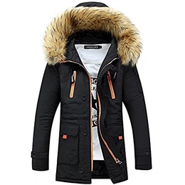 Winter Baumwolle Herren Wintermantel Mit Pelzkragen Kapuzenjacke Outdoorjacke Winterjacke Warm Mantel Schwarz EU M