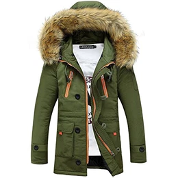 Herren Jacke Parka Winddicht Coat Mantel Winterjacke Männer Herrenjacke Pilotenjacke Pelzkragen Kapuzenjacke Outdoorjacke Hoodies Armeegrün EU M