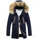 ShallGood Herren Jacke Parka Winddicht Coat Mantel Winterjacke Männer Herrenjacke Pilotenjacke Pelzkragen Kapuzenjacke Outdoorjacke Hoodies Dunkelblau EU M